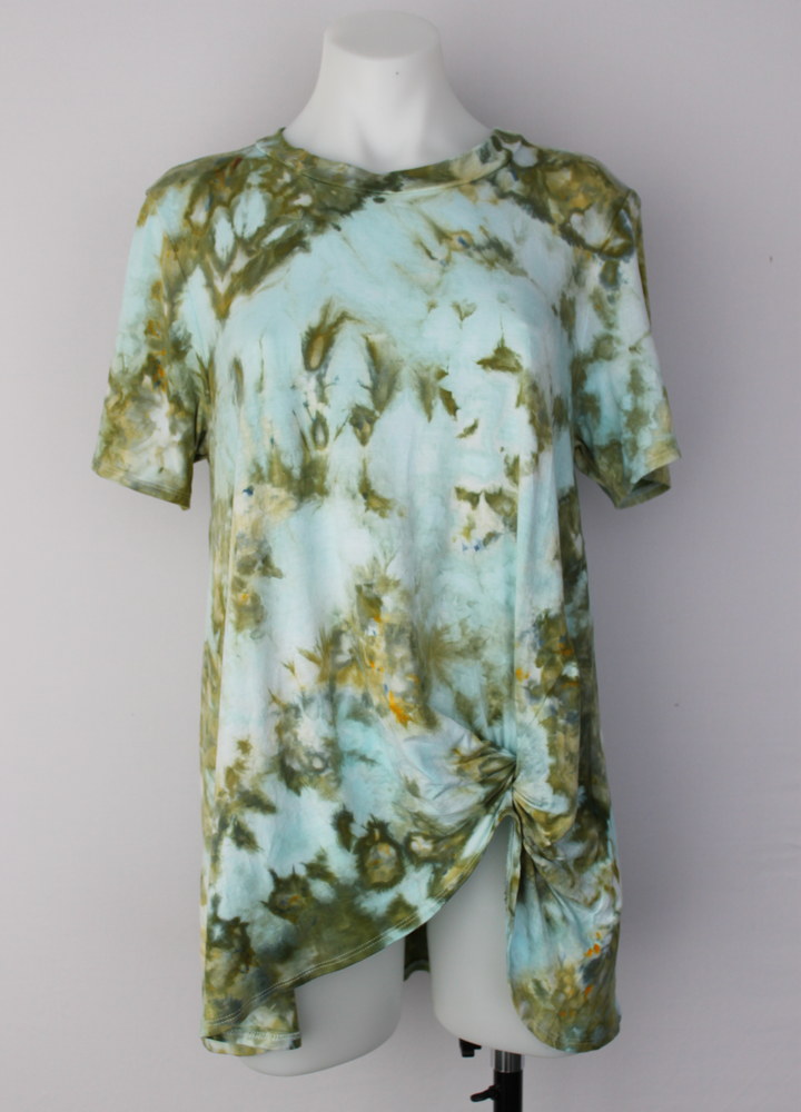 Knot front tunic short sleeve - size Large - Sea Glass crinkle