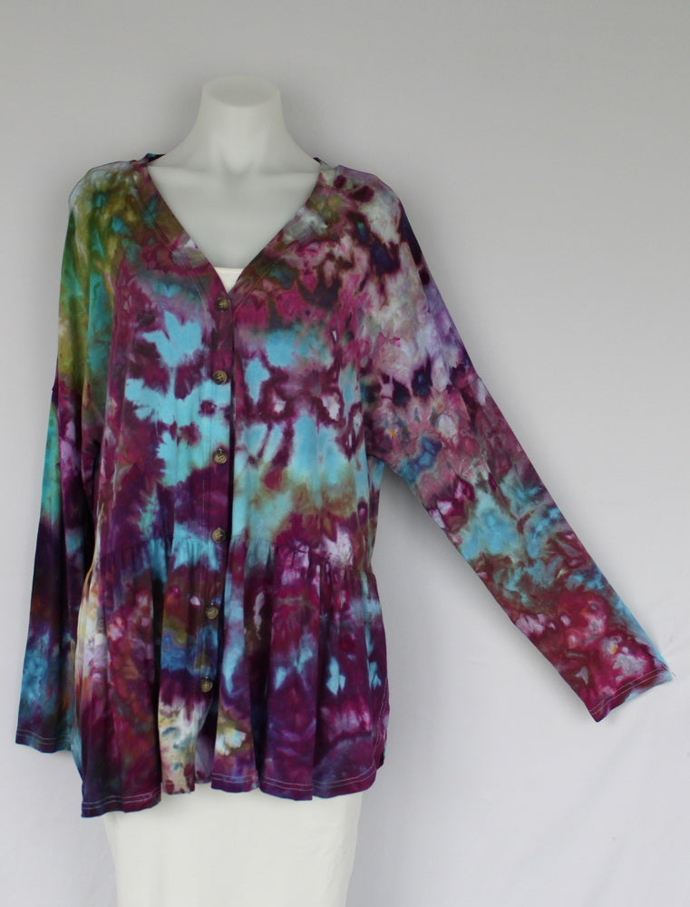 Button up cardigan top size XL - Helen's Iris Patch crinkle