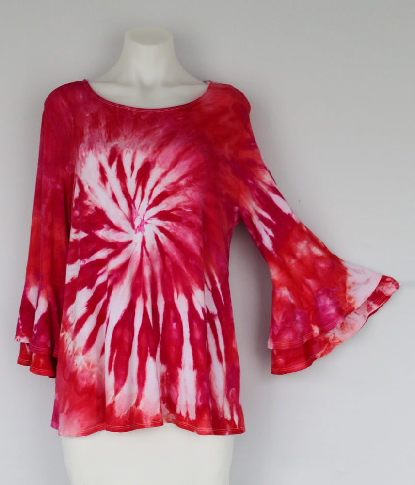 Double Layer 3 quarter bell sleeve Tunic - size Small - Pomegranate spiral