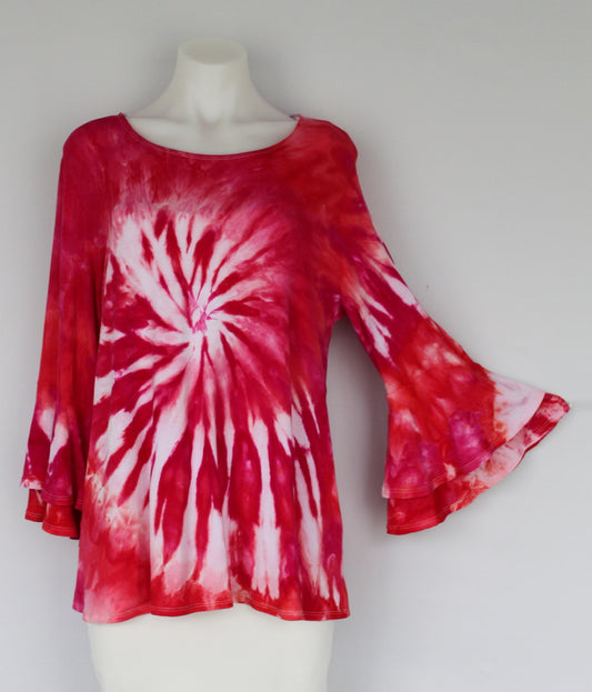 Double Layer 3 quarter bell sleeve Tunic - size Small - Pomegranate spiral