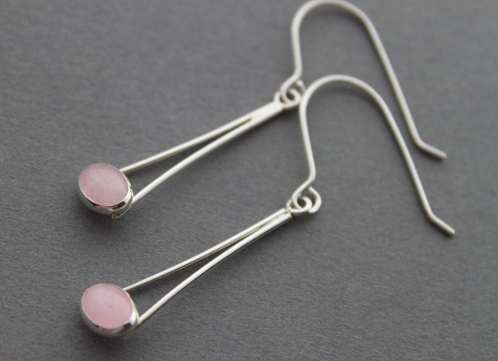 Sterling Rose Quartz earrings - Chop Sticks