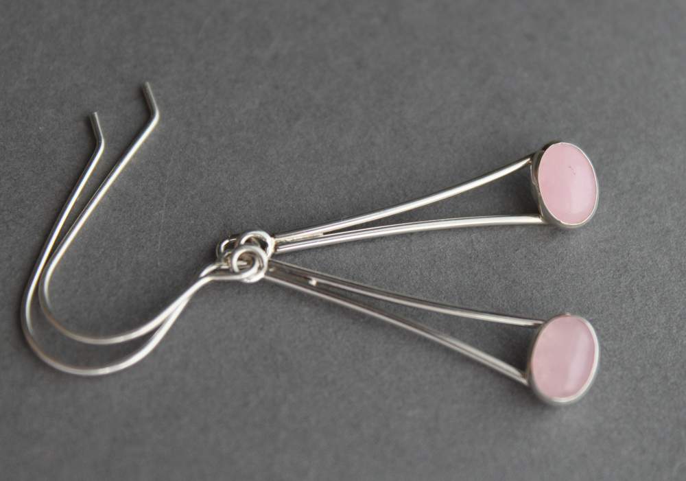 Sterling Rose Quartz earrings - Chop Sticks
