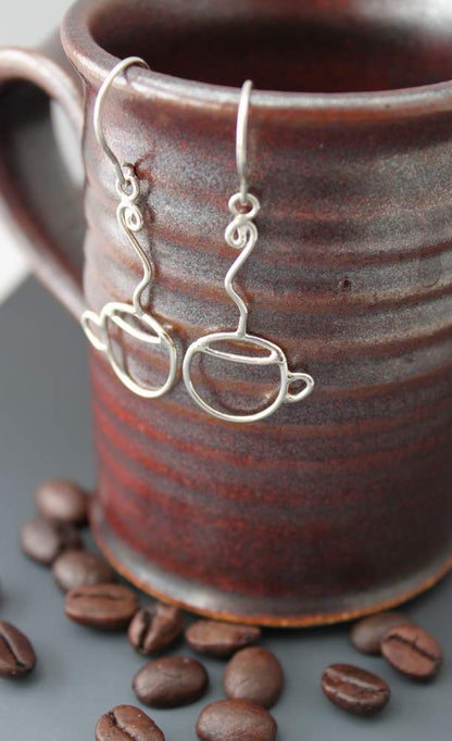 Sterling earrings - handmade - Coffee Cups