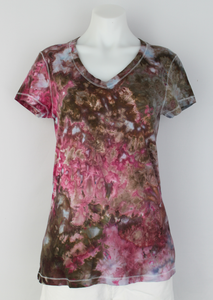 Ladies V neck T shirt - size Large - Raspberry Brownie crinkle