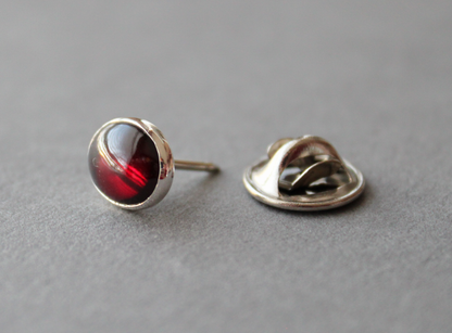 Sterling Garnet tie tack - handcrafted