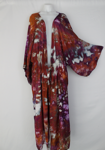 Long tie front Kimono Duster - size 3X - Dark Jewels crinkle