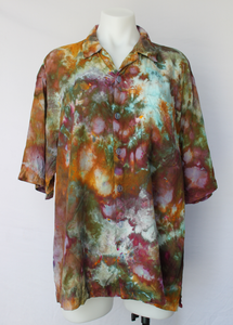 Men's Large button shirt rayon ice dye - Chaotic Adventure crinkle