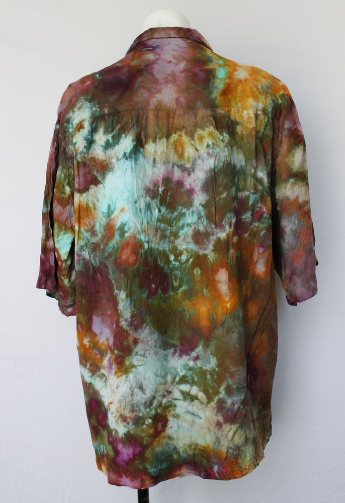Men's Large button shirt rayon ice dye - Chaotic Adventure crinkle