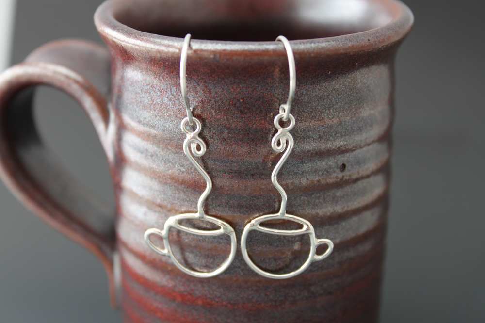 Sterling earrings - handmade - Coffee Cups