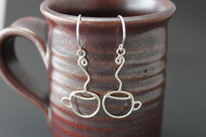 Sterling earrings - handmade - Coffee Cups