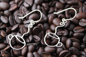 Sterling earrings - handmade - Coffee Cups