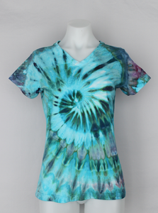 Ladies V neck t shirt size Small - ice dye - Cotton Candy twist