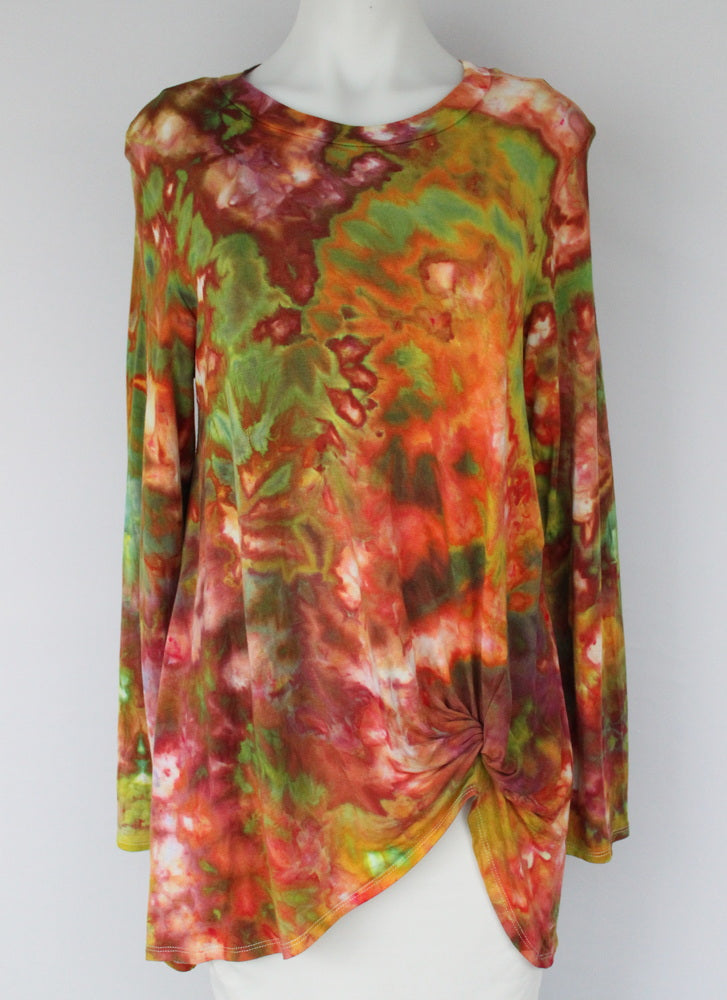 Knot front tunic long sleeve size Large - Electric Sun crinkle