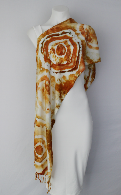 Rayon Scarf ice dyed - Ground Mustard bulls eye