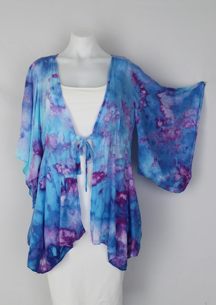 Kimono size SM / MD ice dye - Jessamine Blue crinkle – A Spoonful of Colors