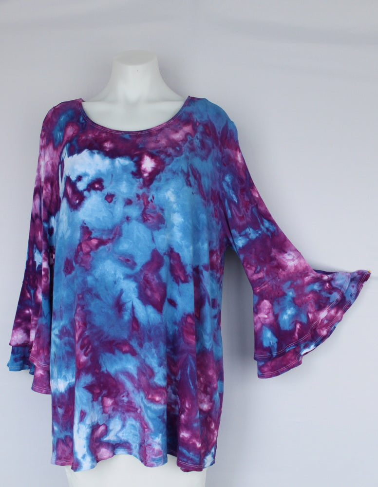 Double Layer 3 quarter bell sleeve Tunic - size X Large - Lavender Garden crinkle
