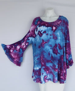 Double Layer 3 quarter bell sleeve Tunic - size X Large - Lavender Garden crinkle