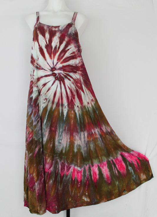 Long rayon sundress - size Medium - Raspberry Brownie spiral