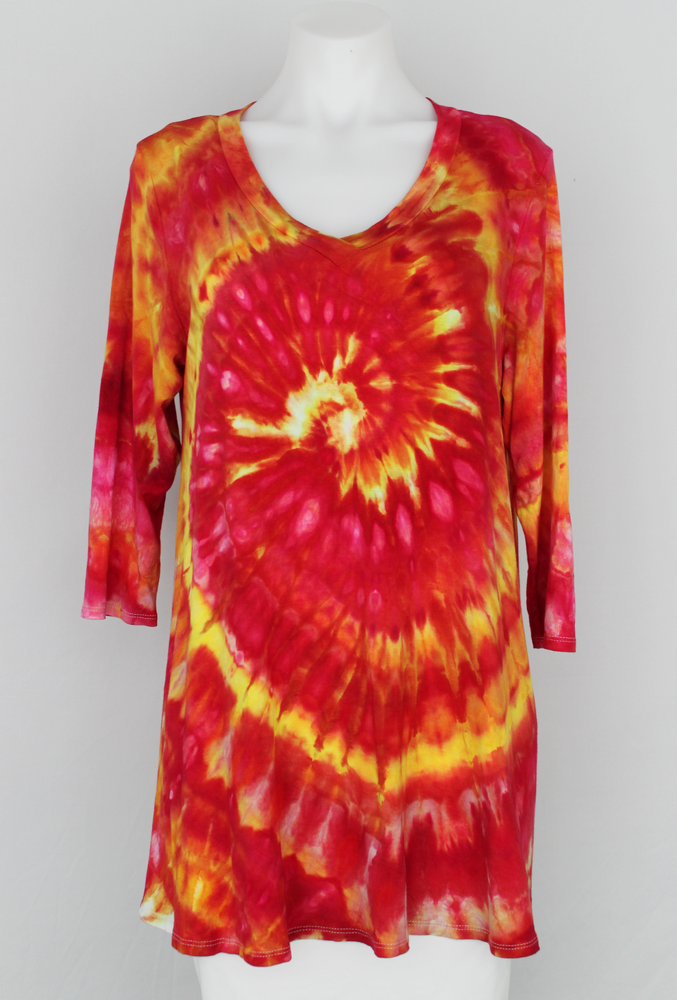 Tunic 3 quarter sleeve V neck - size XL - ice dye - Raspberry Lemonade twist