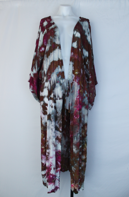 Long tie front Kimono Duster - size XXL - Raspberry Brownie crinkle