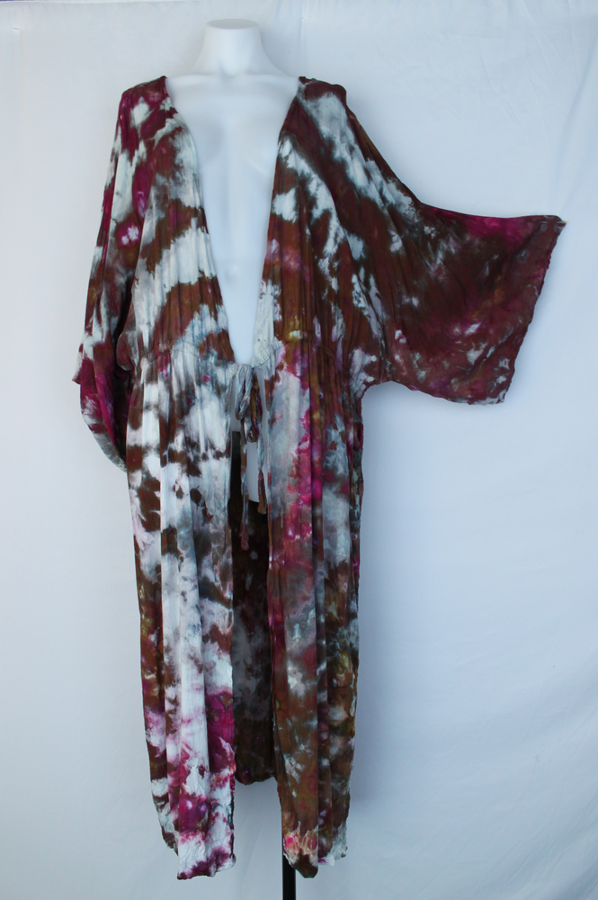 Long tie front Kimono Duster - size XXL - Raspberry Brownie crinkle