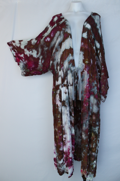 Long tie front Kimono Duster - size XXL - Raspberry Brownie crinkle