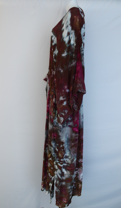 Long tie front Kimono Duster - size XXL - Raspberry Brownie crinkle