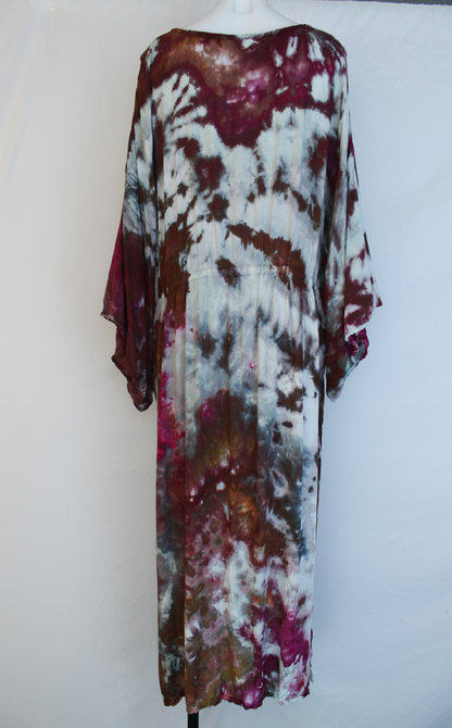 Long tie front Kimono Duster - size XXL - Raspberry Brownie crinkle