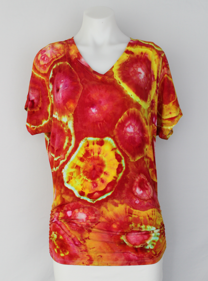 Boat Neck V Neck Dolman Top - size Small - Raspberry Lemonade bulls eye