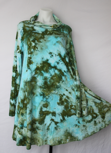 Ladies Large tunic cowl neck turtleneck ice dye - Sea Glass crinkle – A ...
