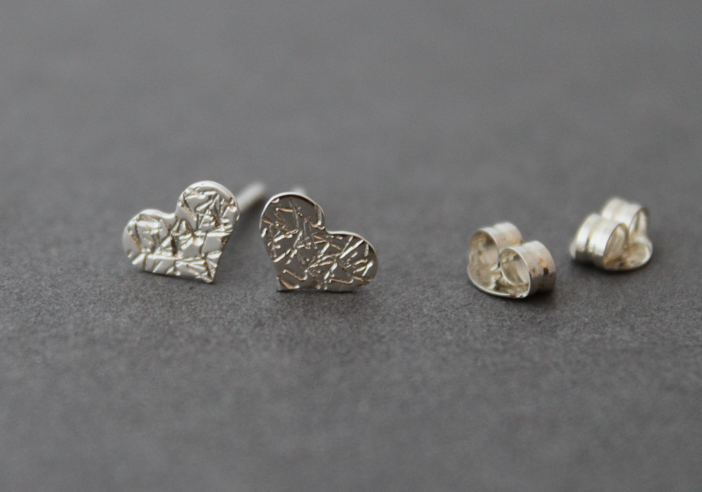 Sterling Heart post earrings studs - handcrafted