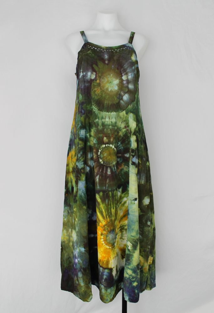 Long rayon sundress with embroidered cut out design - size Small - Turtle Bay centered eye